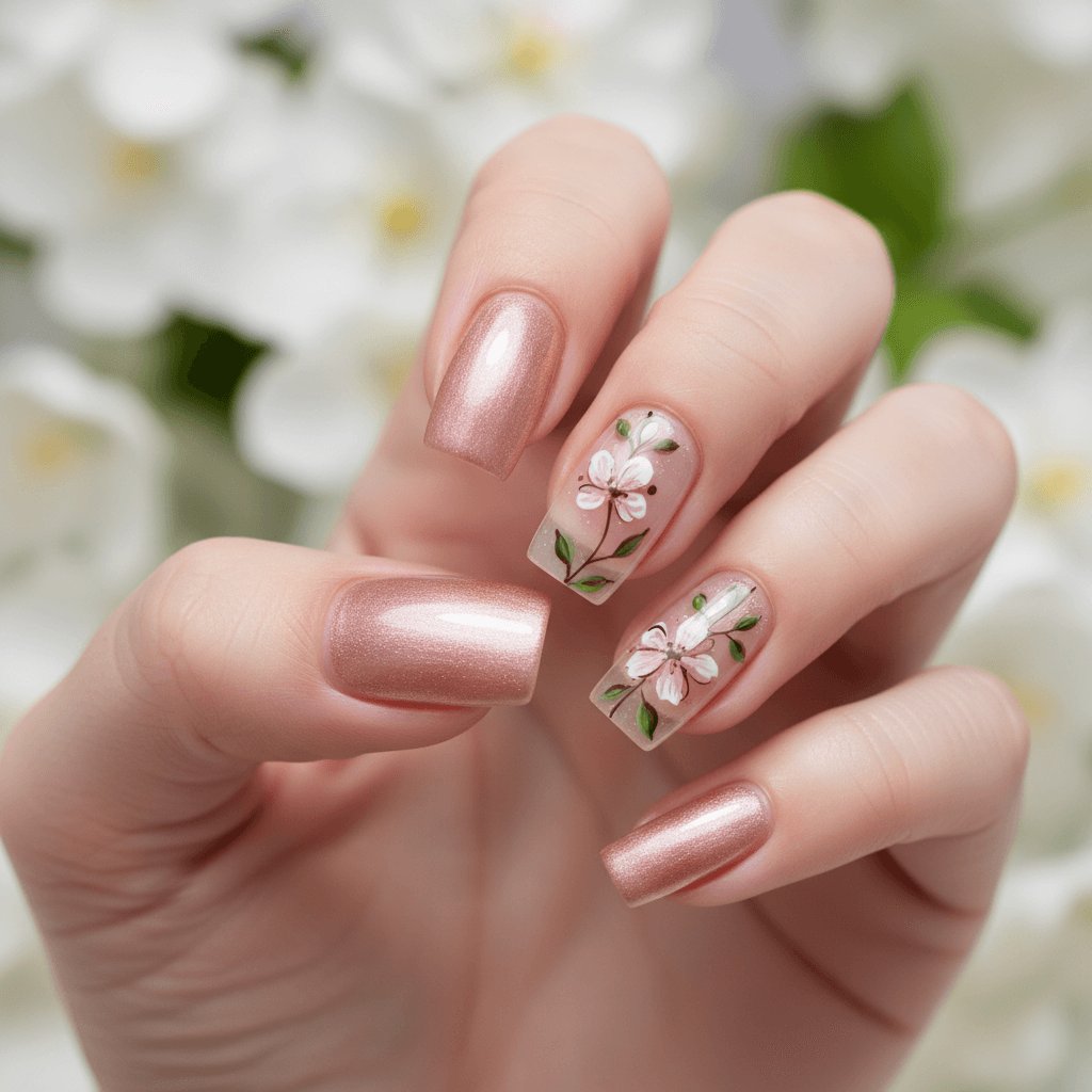 AI-generated nail art design with geometric patterns