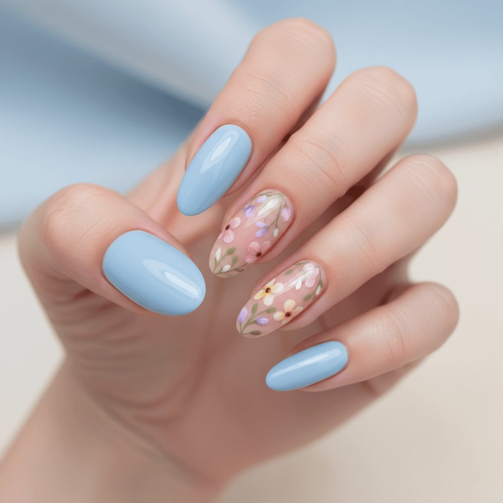 AI-generated nail art design with floral motifs